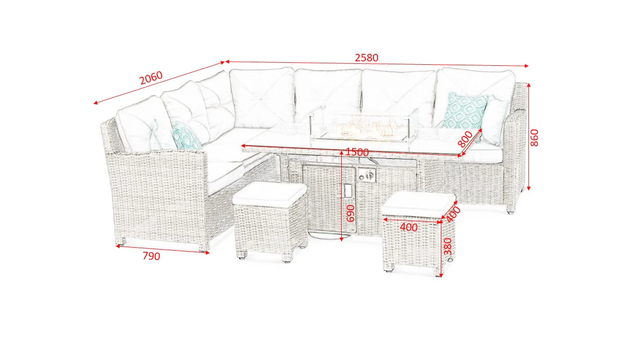 #3033 - π₯ Havana Luxury Corner Set with Fire Pit Table β Two-Tone Grey Rattan - Image 10