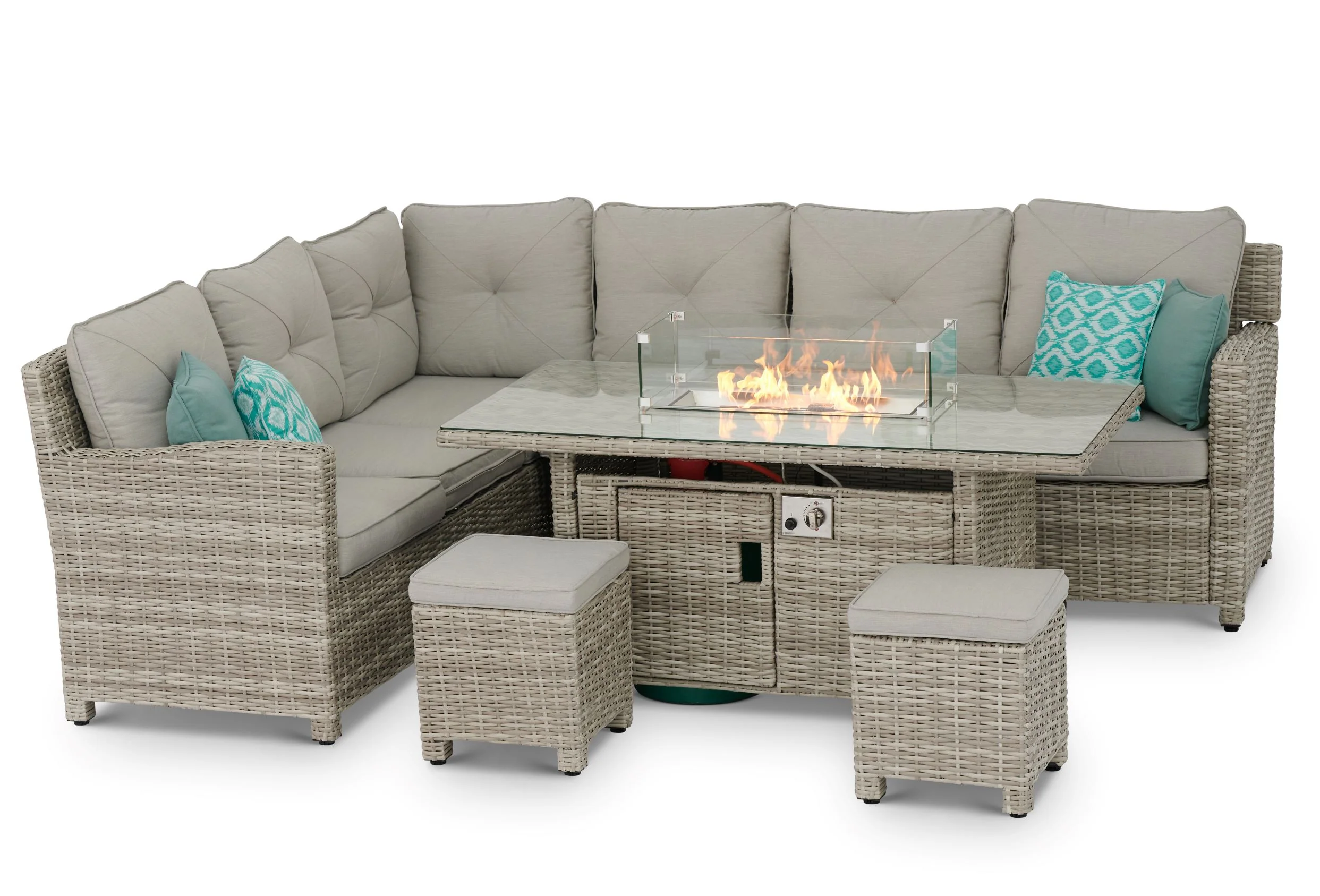 #3033 - π₯ Havana Luxury Corner Set with Fire Pit Table β Two-Tone Grey Rattan - Image 3